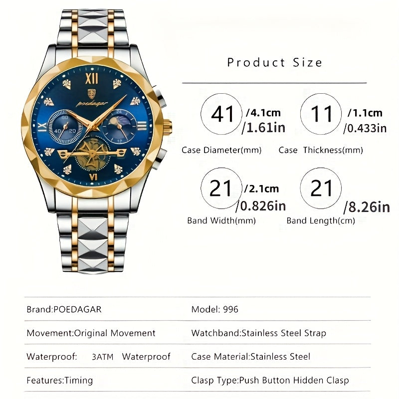 New Luxury Brand Waterproof Stainless Steel Women's And Men's Waterproof Watch, Leisure And Business Multifunctional Chronograph, Best Men's And Women's Gift Watch