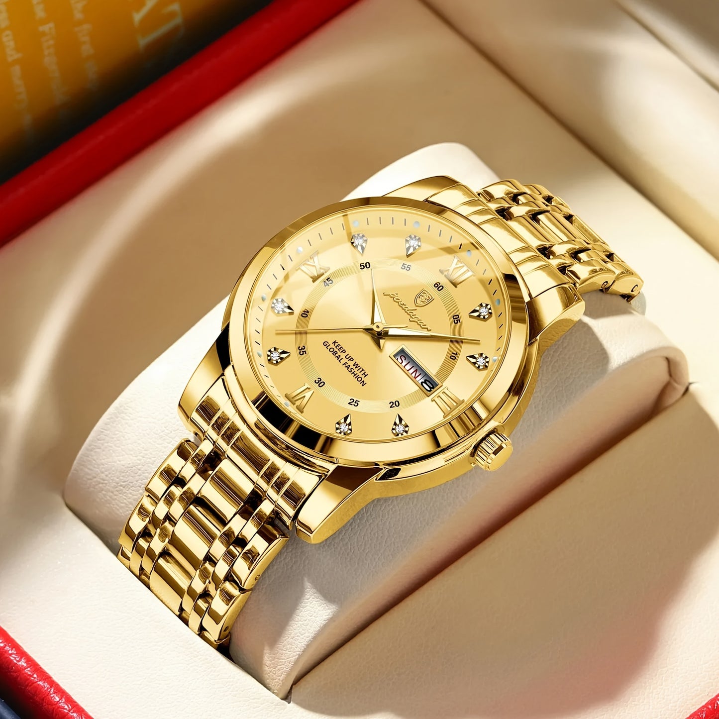 POEDAGAR Men&Women&Apos;S Calendar Week Luminous Stainless Steel Watch - Trendy Casual Quartz Wristwatch with Blue Dial, Roman Numerals, And Date Display, Ideal Gift for Sports Enthusiasts, Casual Wear Watch | Trendy Casual W