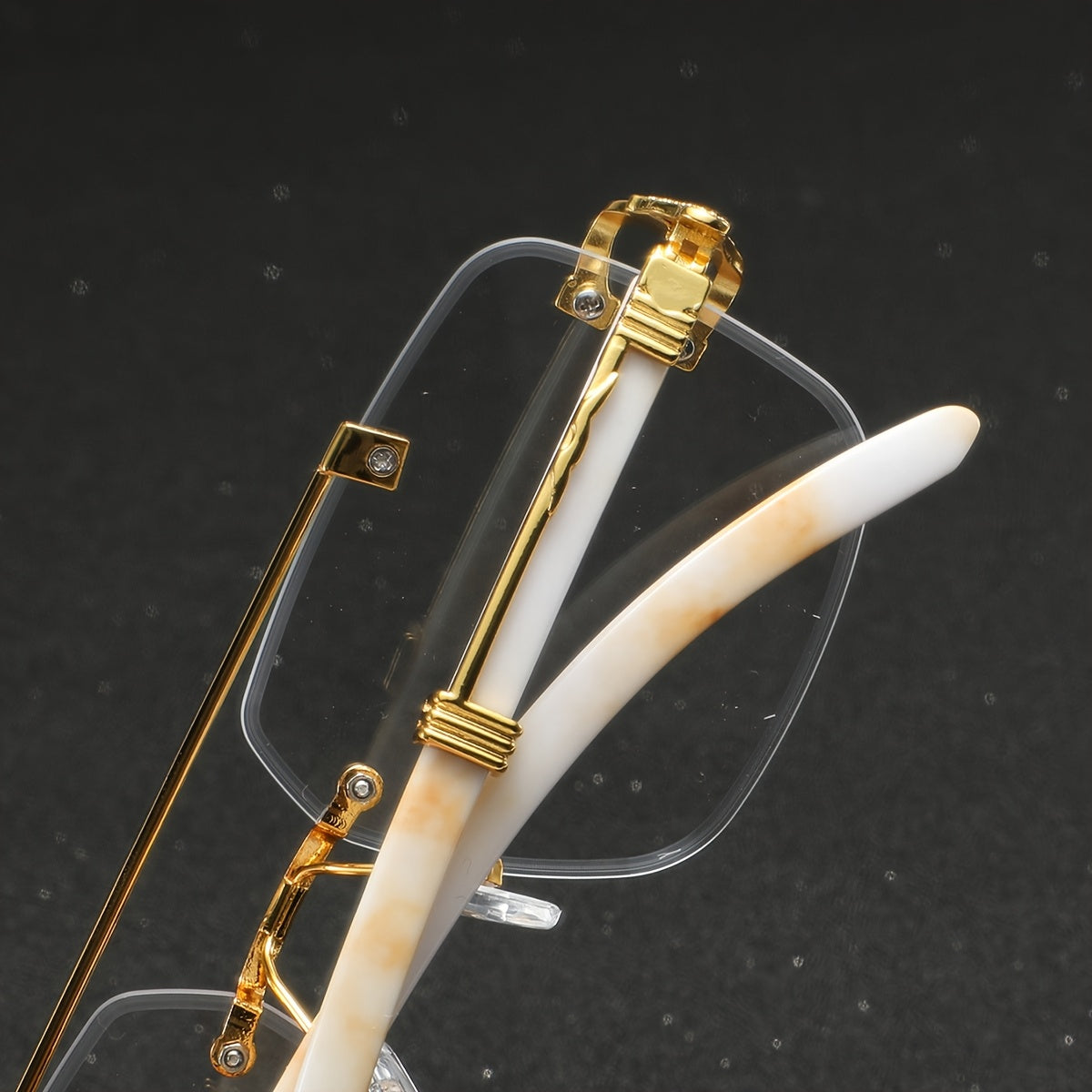 One Pair of Men's Metal Square Frameless Double Bar Vintage High-Quality Exquisite Lightweight Fashion Glasses Suitable for Daily Wear