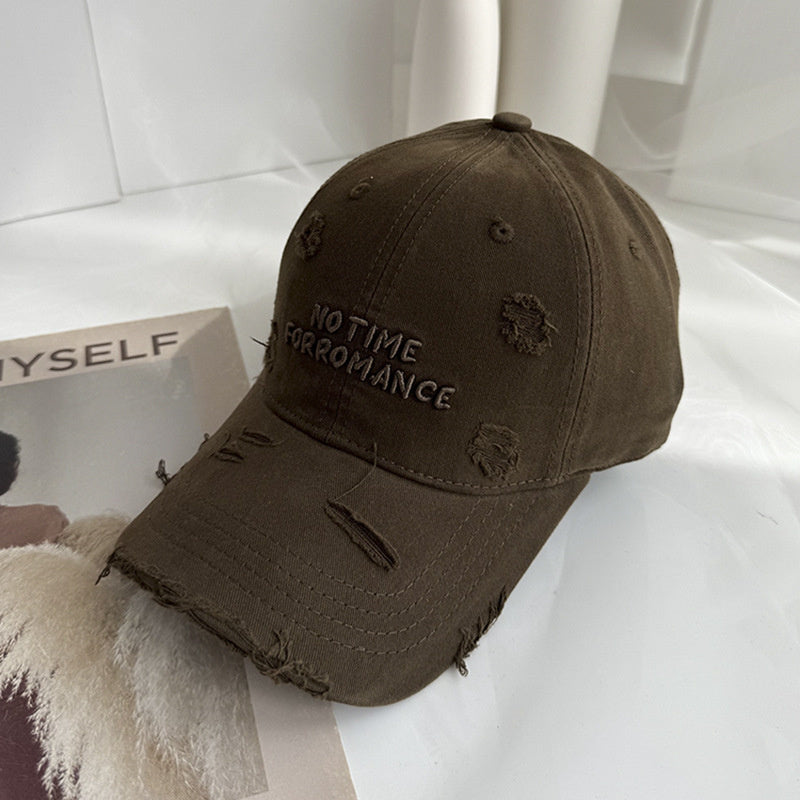 2025 Spring-Summer New Embroidered Letter Distressed Baseball Cap Unisex Versatile Sun Hat for Men and Women