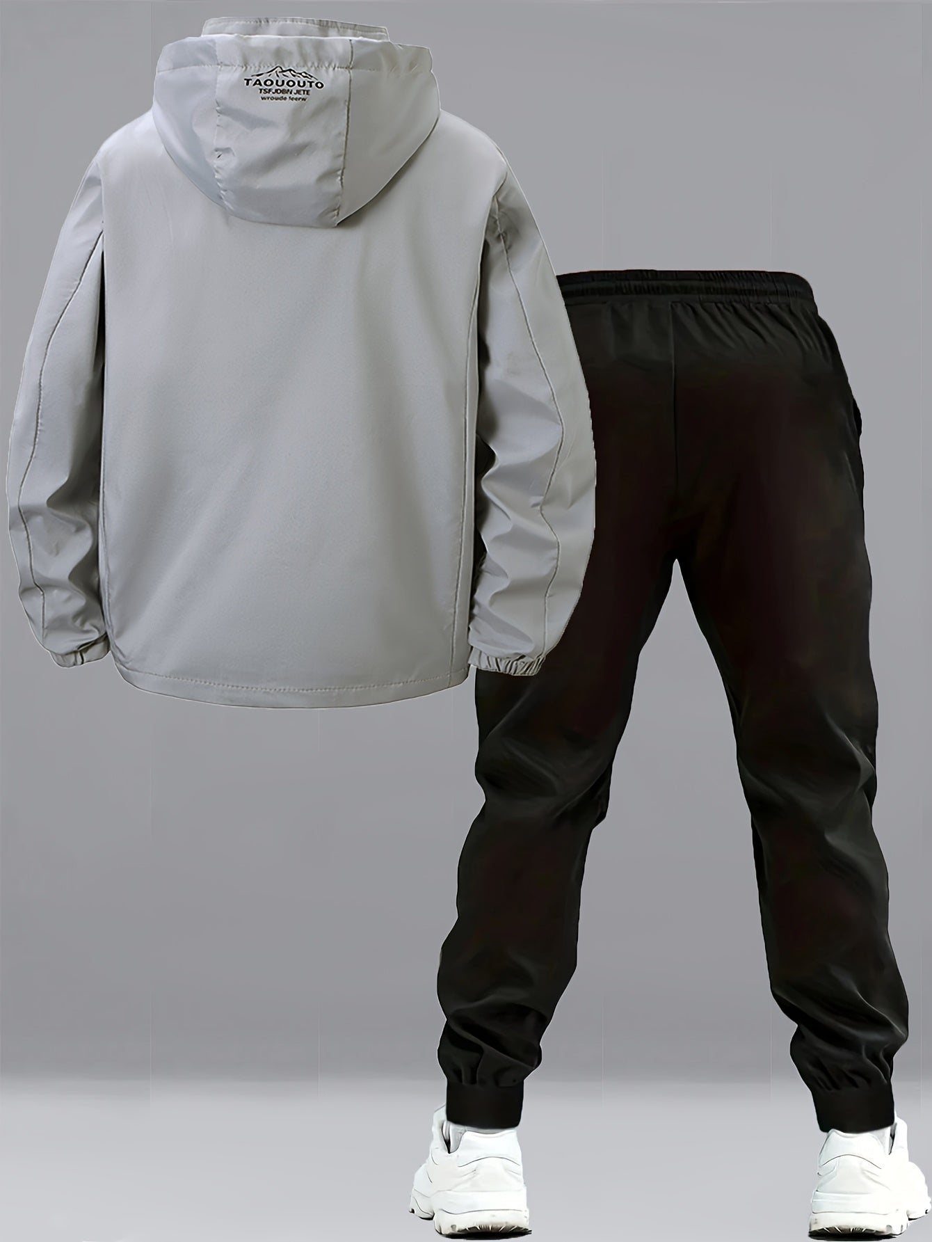 2pcs Men's Sporty Casual Jacket and Stretch Jogger Set, Spring/Autumn Fashion Hooded Jacket with Zipper Pockets, Windproof Outerwear and Black Stretch Joggers, Perfect for Outdoor Activities and Leisure Wear