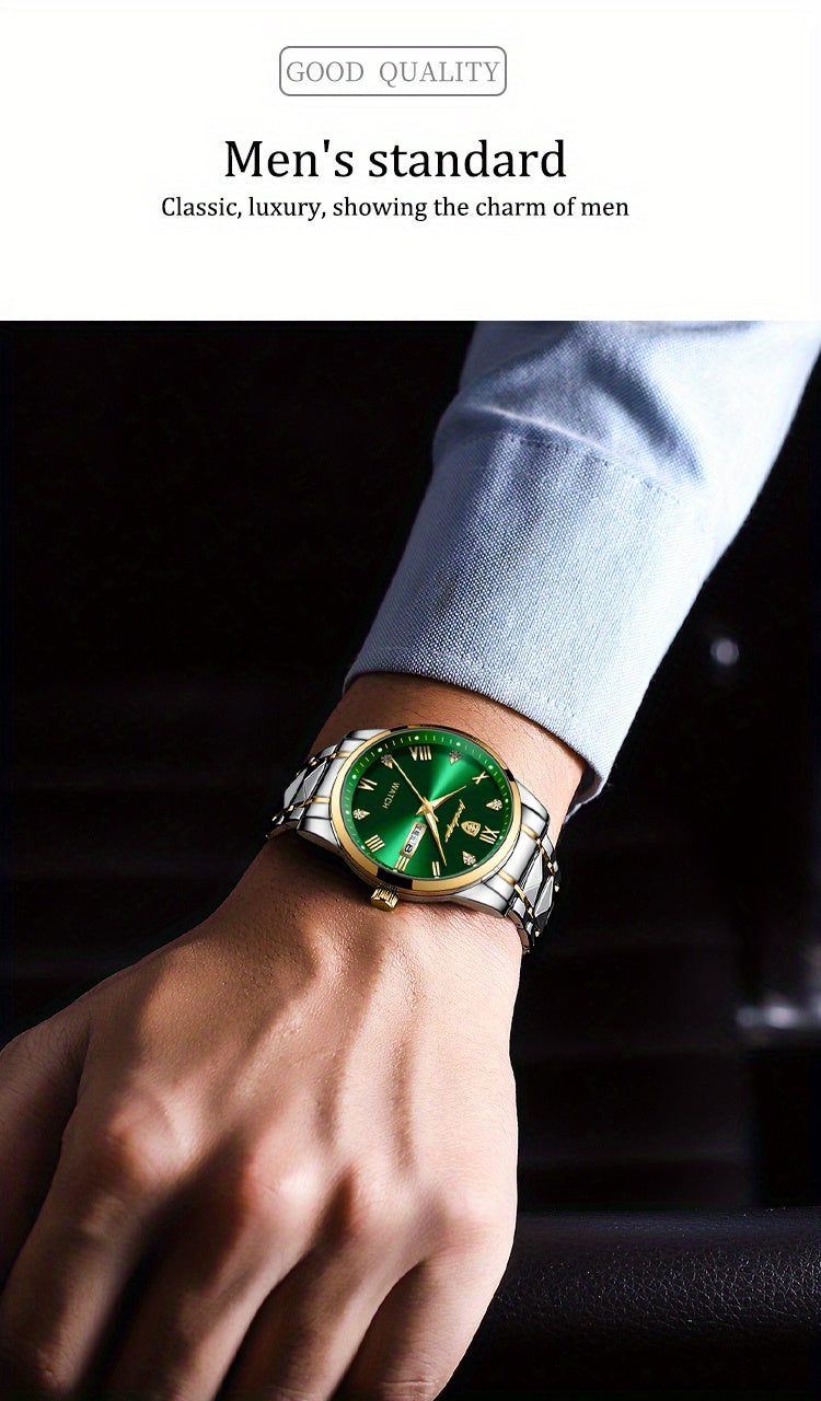 Luminous Calendar Men's Quartz Watch Business Sports Teenagers Trend Stainless Steel Student Wristwatches, Ideal choice for Gifts Christmas Gift Valentine's Day