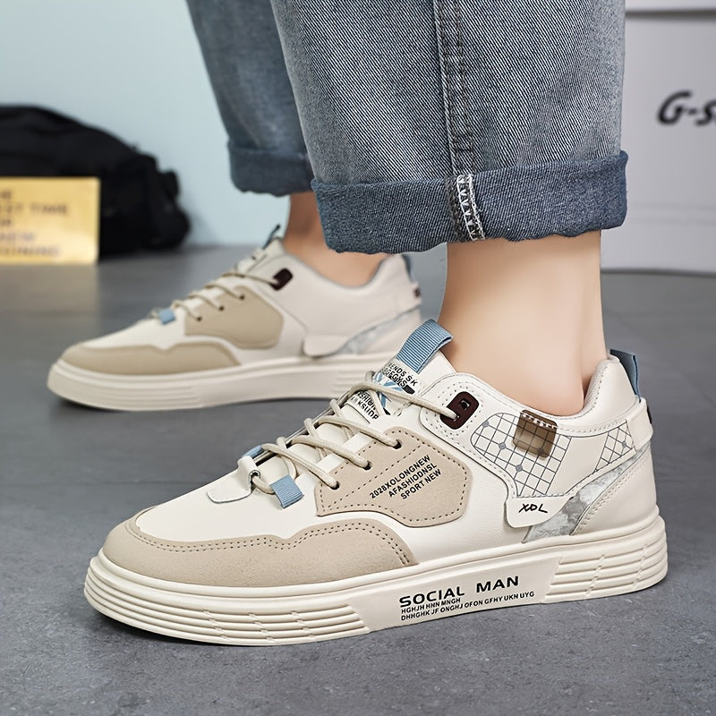 Men's Stylish Athletic Sneakers - Durable, Non-Slip, Thick Sole for Height Boost & Shock Absorption, Casual Campus Trend, Versatile Lace-Up Design
