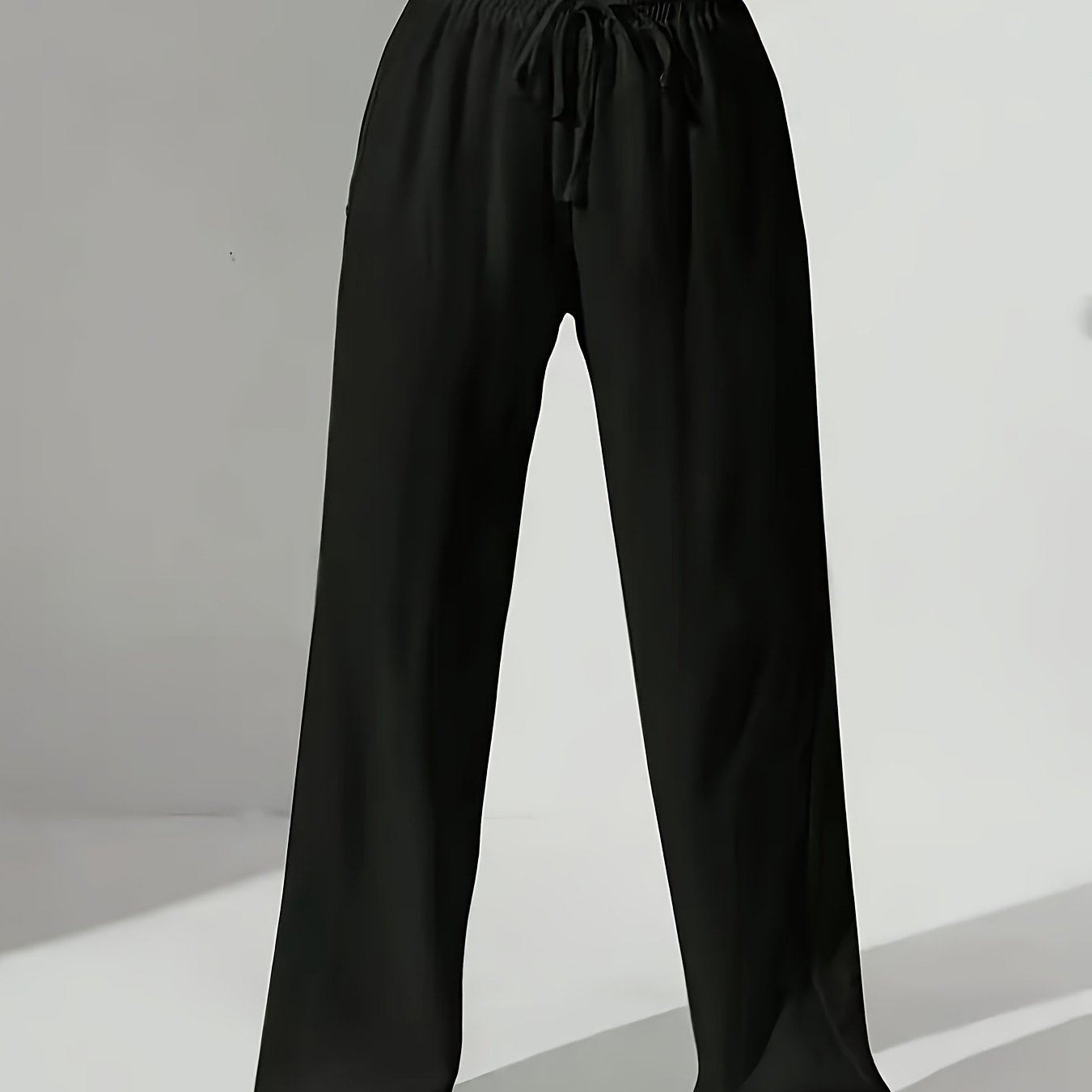 Women'S Stylish Black Wide-Leg Pants with Elastic Waistband - Casual All-Season Drawstring Pockets, Perfect for Weekends and Casual Attire, Casual Attire Pants|Wide Leg Fashion|Elastic Waistband Pants