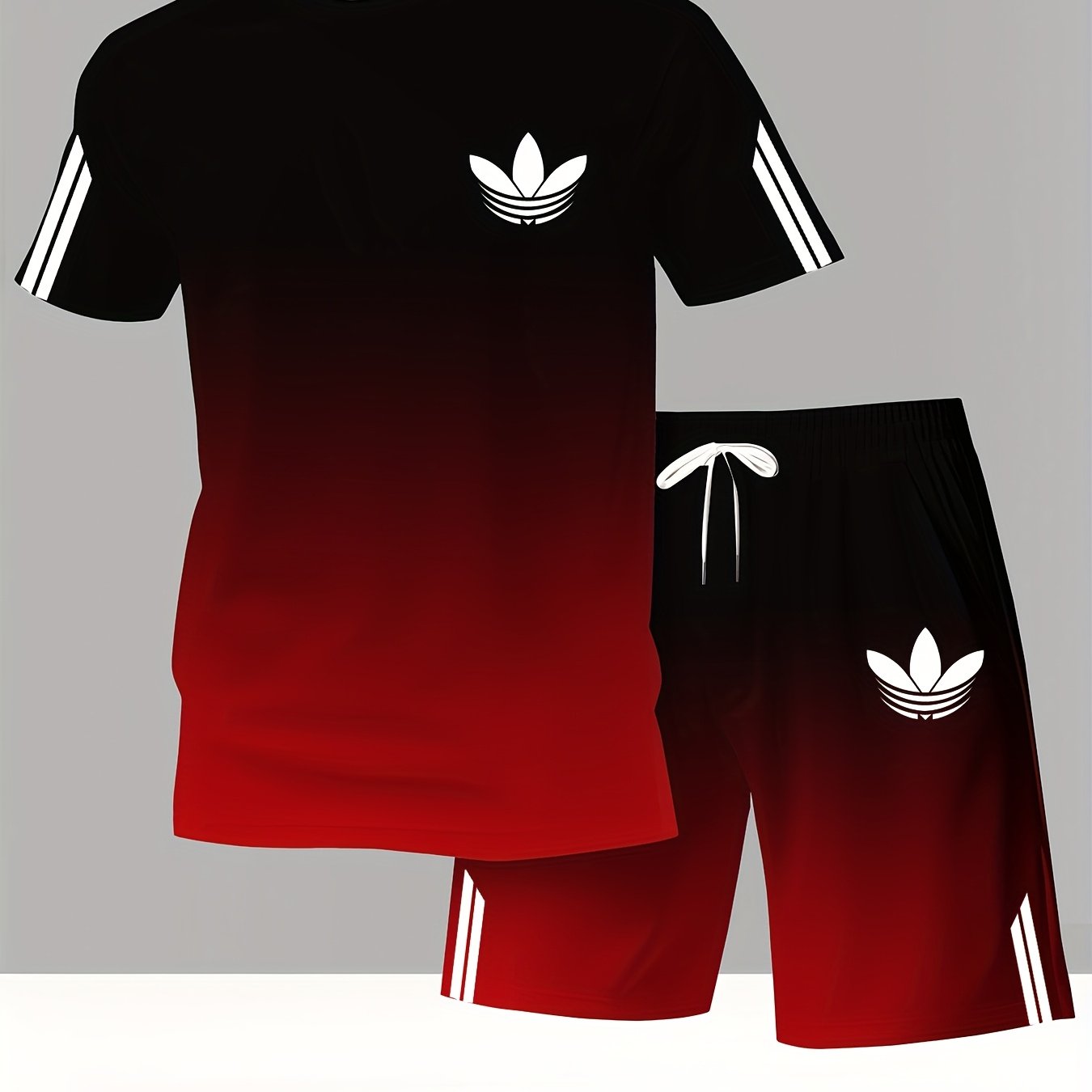 ADIDA Letter Set Short Sleeve + Shorts Two-Piece Men's Fashion Casual Round Neck T-Shirt Outfit, European Style Trendy Short Sleeve Set