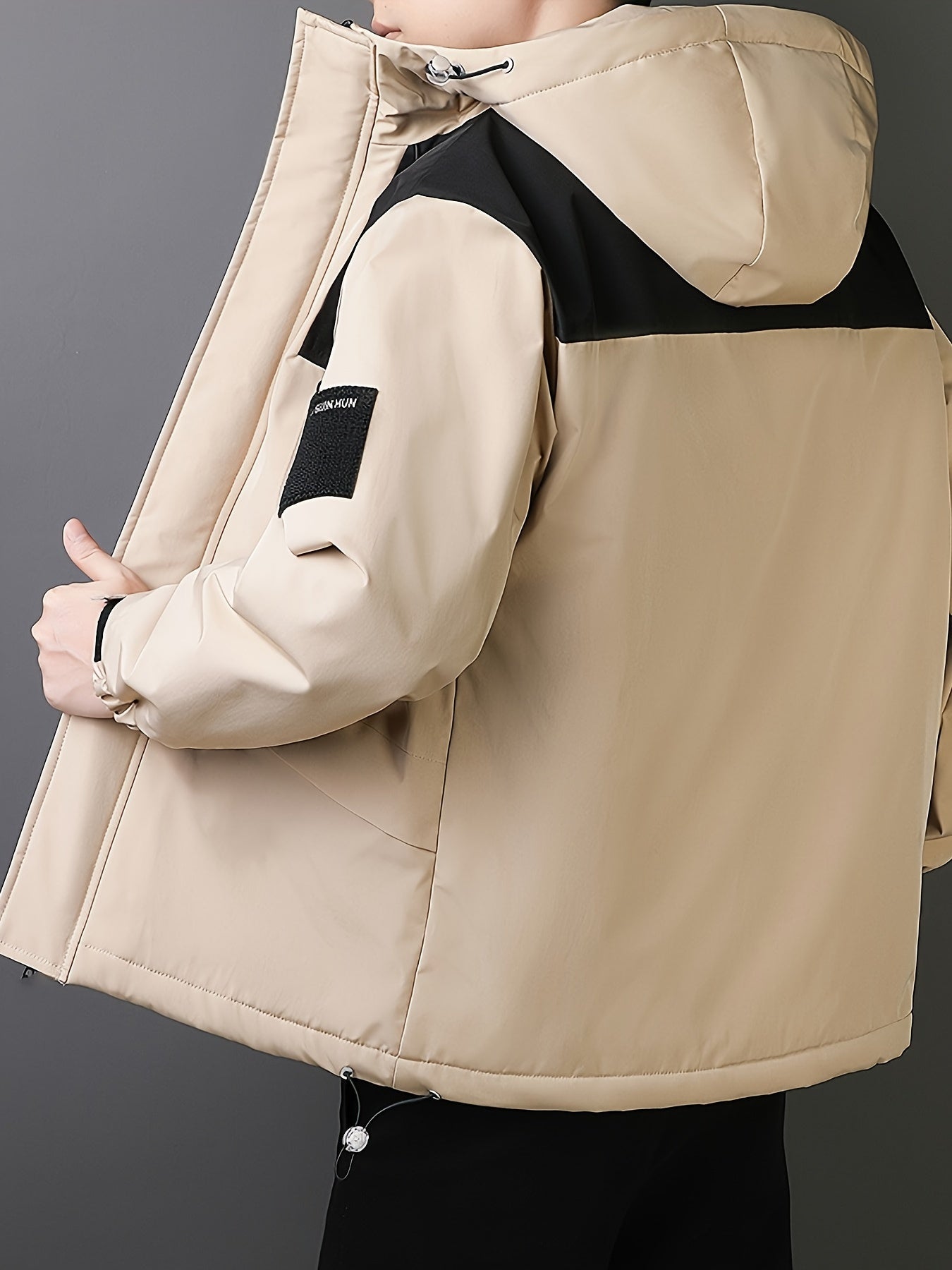 Men's Casual Hooded Windbreaker Jacket - Spring/Autumn Color Block Zip-Up Coat For Autumn Winter Outdoors