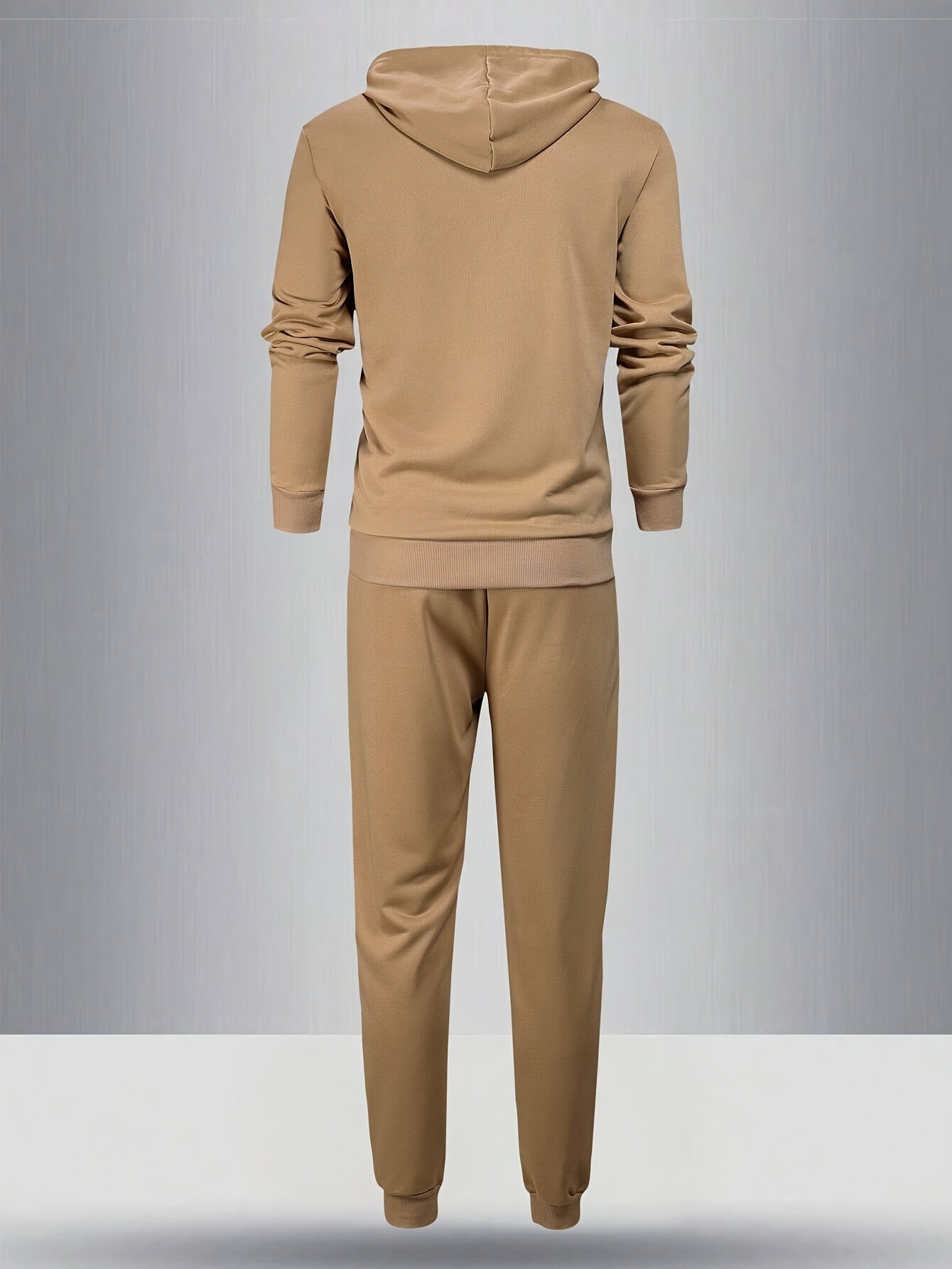 Men's Long Sleeve Hooded Sweatshirt + Threaded Sweatpants Set Spring and Autumn Solid Color Pullover Regular Long Sleeve T-shirt and Pants Belt Drawstring Casual Sports Trousers Two-piece Set
