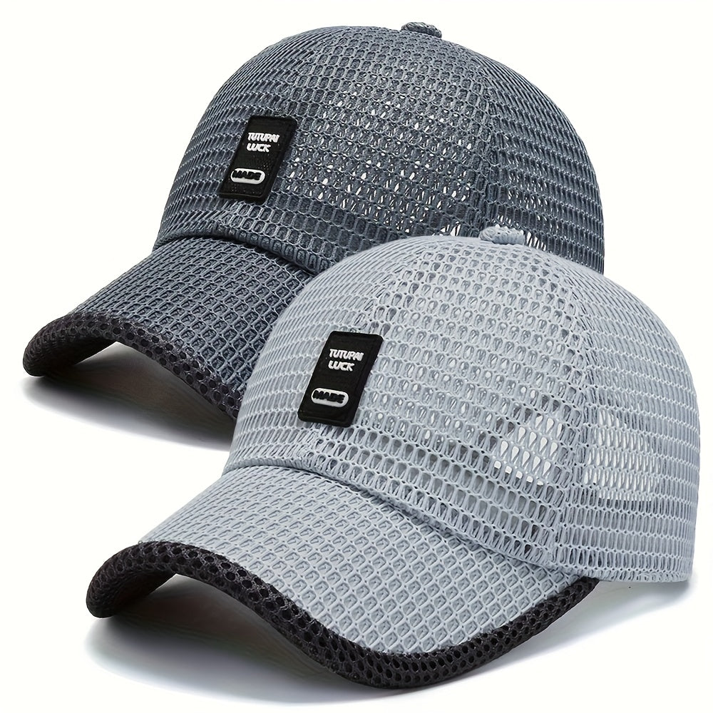 2pcs Unisex Quick-Dry Breathable Mesh Baseball Caps - Adjustable Lightweight Summer Sun Hats with Geometric Textured Design for Outdoor Sports, Football Games & Casual Streetwear (Black & Gray), Game Day Accessories, Durable