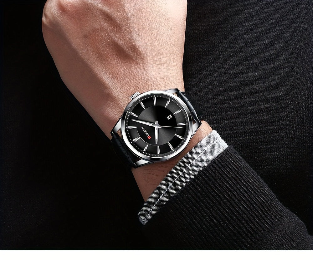CURREN Minimalist Business Men'S Quartz Watch with Faux Leather Strap And Large Dial with Date, Suitable for Women