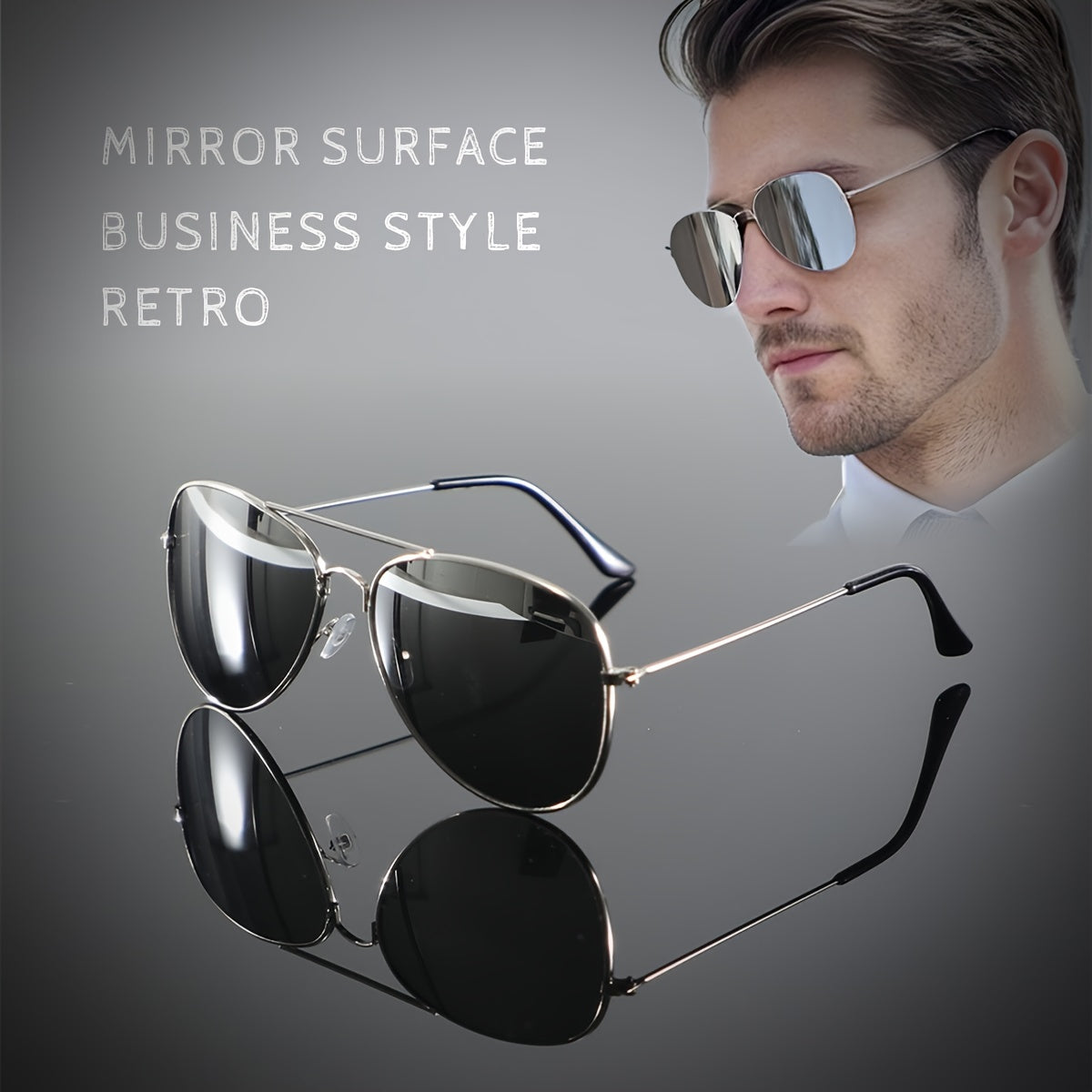 1 Pair of Men's Silvery Reflective Metal Oval Double Beam Retro Mature Personality and Casual Fashion Glasses