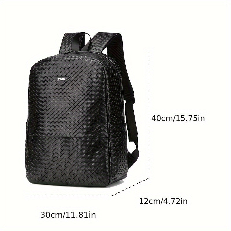 Fashionable Black Woven Backpack with Adjustable Shoulder Straps - Stylish Short Trip Storage Bag, Durable Polyester Lining, Secure Zip Closure, Casual Daypack for Outings, Travel Backpac