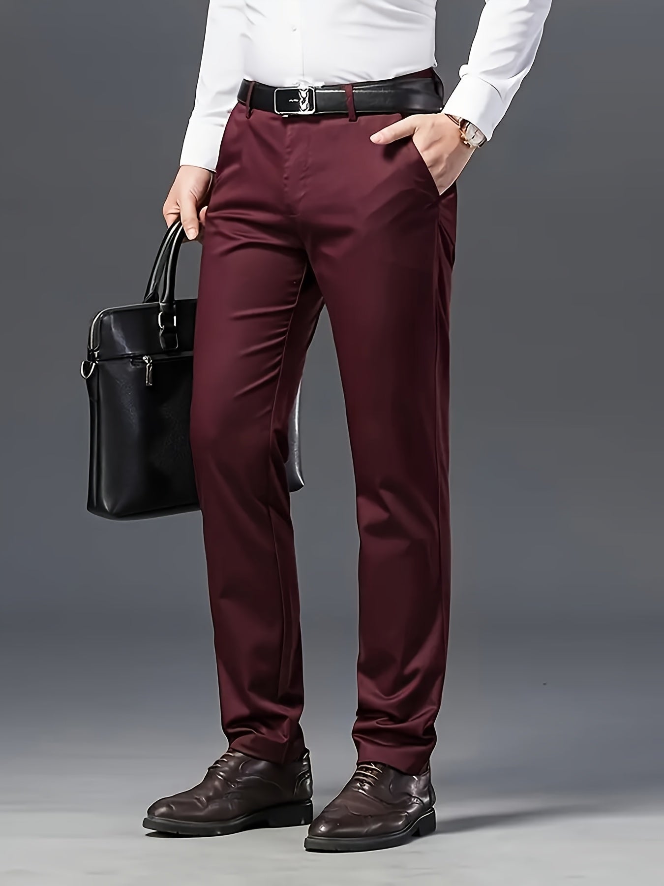 Men'S Classic Black Dress Pants - Stretchy Polyester, All-Season Comfort Fit, Regular Length, Solid Color, Allseason Pants | Stylish Dress Pants | Comfortable Fit Pants