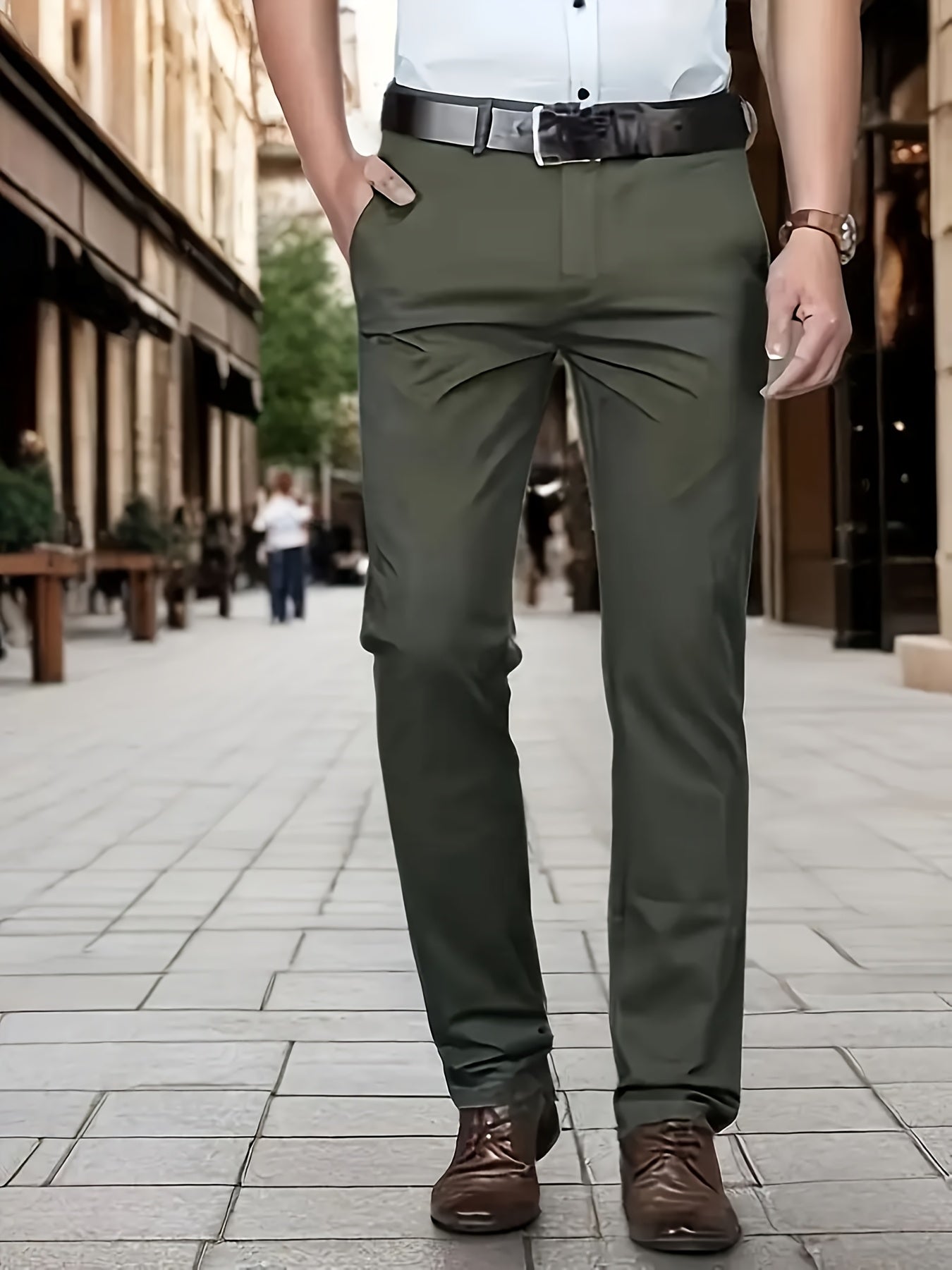 Men's Classic Business Dress Pants, Solid Color Casual Trousers, 100% Polyester, Regular Fit, with Zipper Fly, for Daily Wear and Gifting, All-Season, Allseason Trousers | Notch Lapel Design | Polyester Trousers