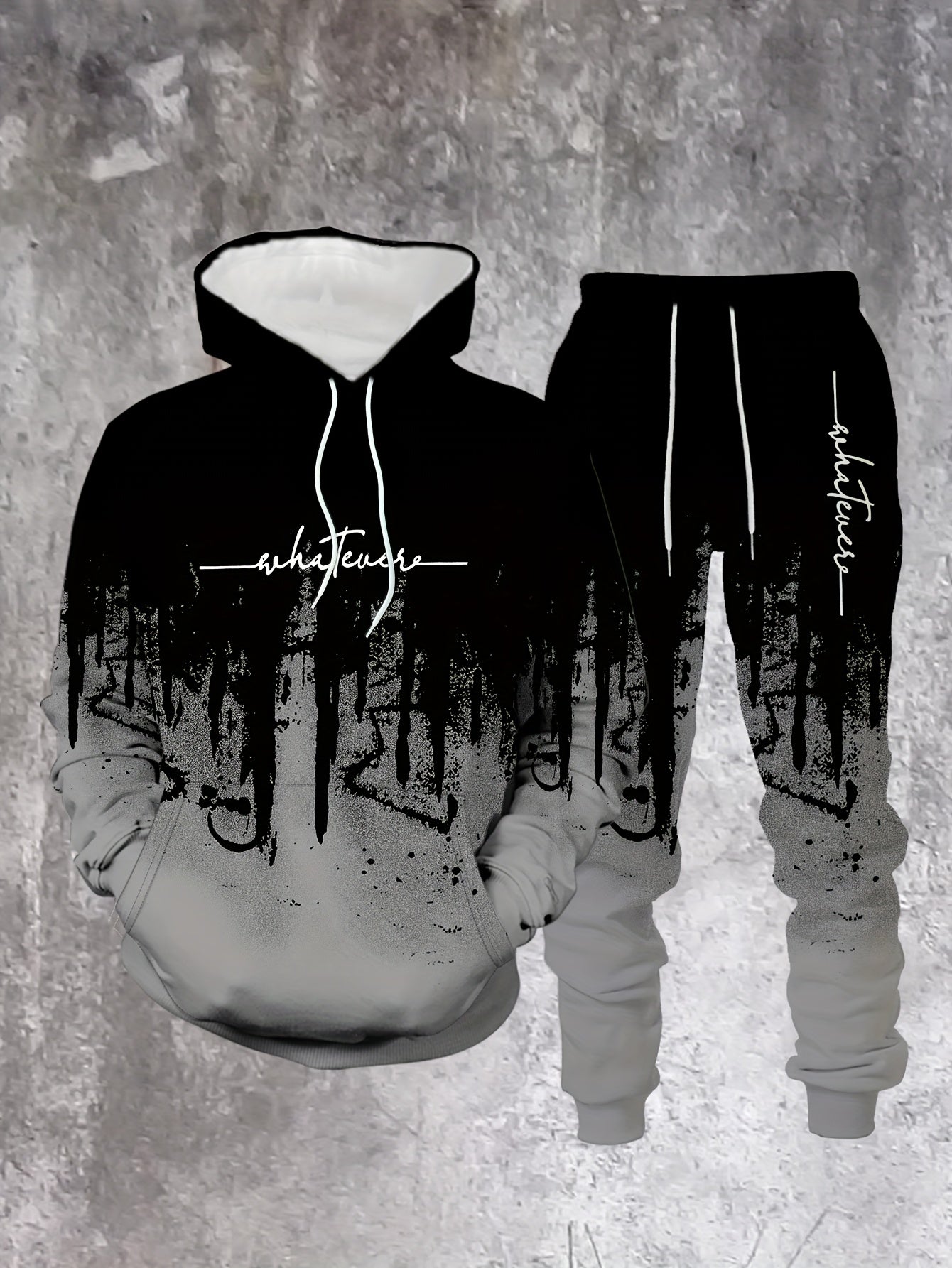 Men's Casual Hoodie & Sweatpants Set - Black & Red Contrast, Letter Print Design, Comfort Fit for Spring/Fall