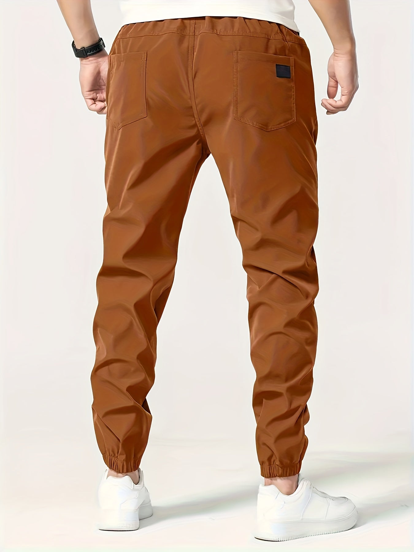 Men's Solid Color Drawstring Cargo Pants - Casual, Loose Fit with Multiple Pockets, Machine Washable