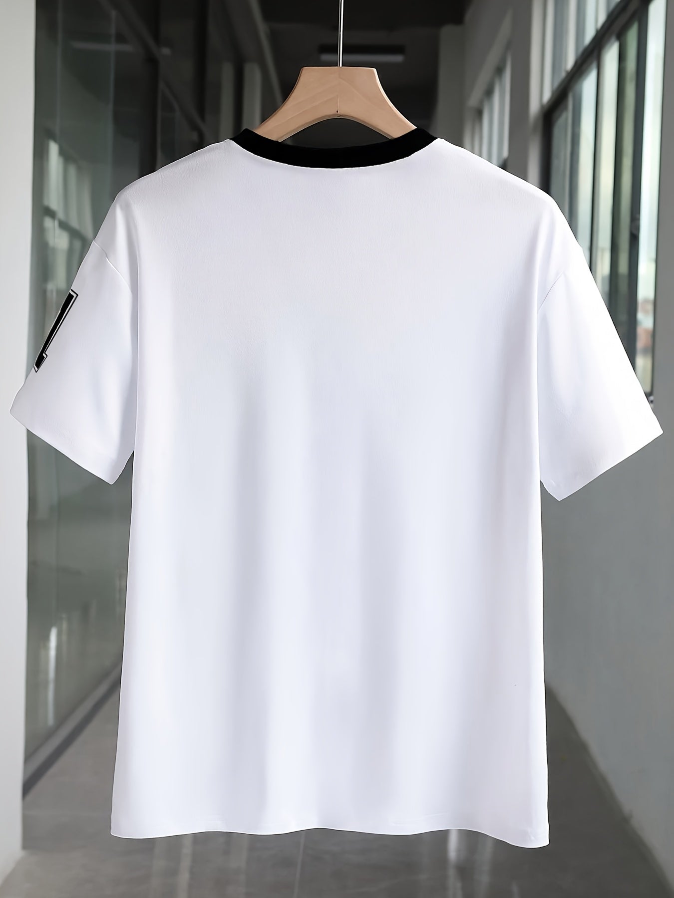 Women's Summer Casual V-Neck Short Sleeve T-Shirt with Bold '91' Digital Print - White & Black Contrast, Breathable Machine-Washable Fabric for Spring/Summer Outfits, Shirts for Summer, Everyday Comfort Tee, Edgy Contrast Des