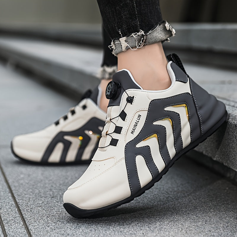 Men's Striped Casual Shoes Rotary Buckle Comfy Durable Outdoor Jogging Hiking Fishing, All Seasons