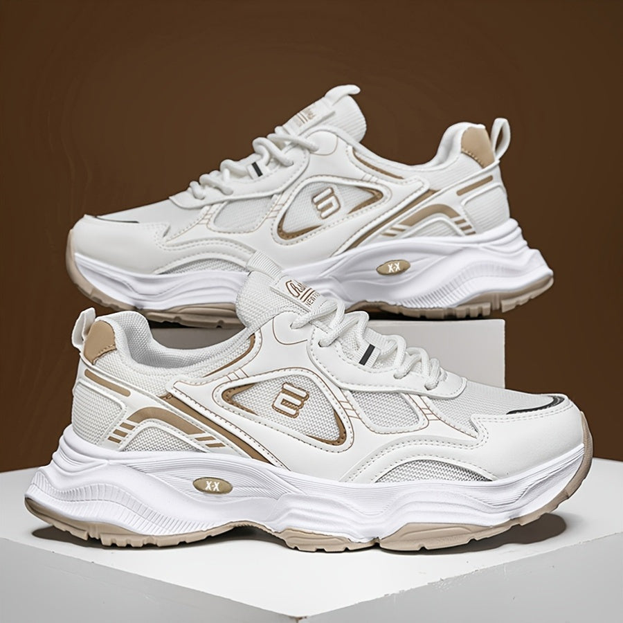 Men'S 2025 New Fashionable Low-Top Sneakers with Thick Sole - Non-Slip, Outdoor Casual Shoes for Teenagers and Young Adults, White and Golden Accents, All-Season Comfort, Casual Footwear | Modern Sneaker Design | Rubber Base