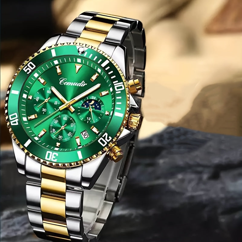 1pc New Fashion Stainless Steel Luxury Quartz Watch, High-end, Casual, Round Dial, Multi-scale, Night Light, Date Display, with Birthday, Holiday, Anniversary, for Men, Travel, Party