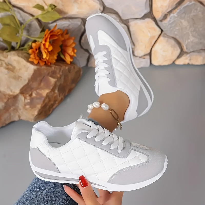 Women's Retro Athletic Sneakers - Lightweight, All-Season, Stability Support, Synthetic Leather Upper, Fabric Lining, TPR Sole, Quilted Design