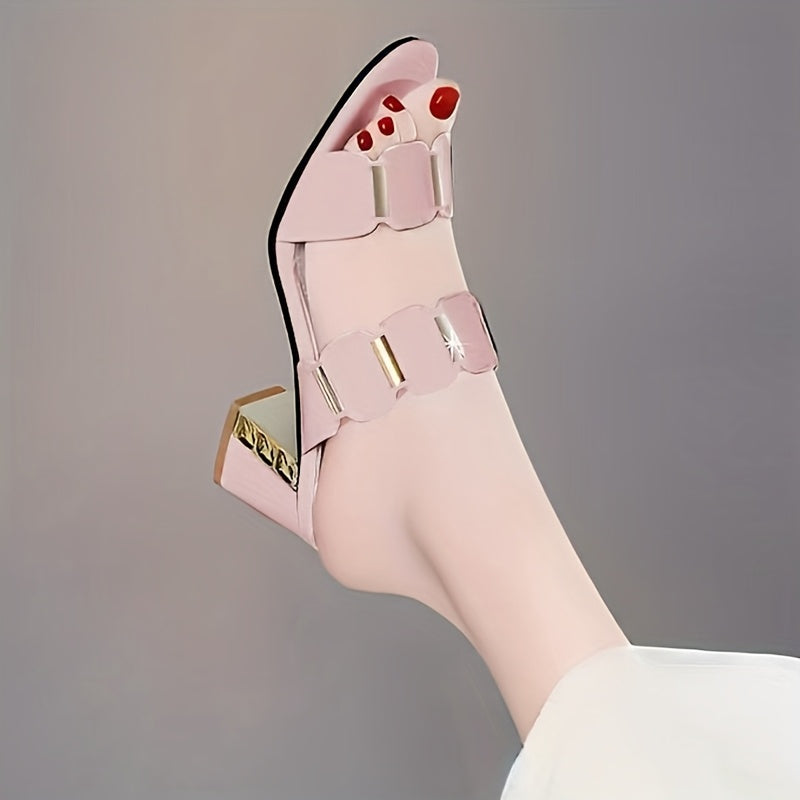 Women'S Stylish Summer Slide Sandals - Mid-Heel, Open Toe, Slip-On Design with Rubber Sole and EVA Insole, Comfortable PU Upper - Perfect for Casual or Dressy Outfits, Strappy Sandal