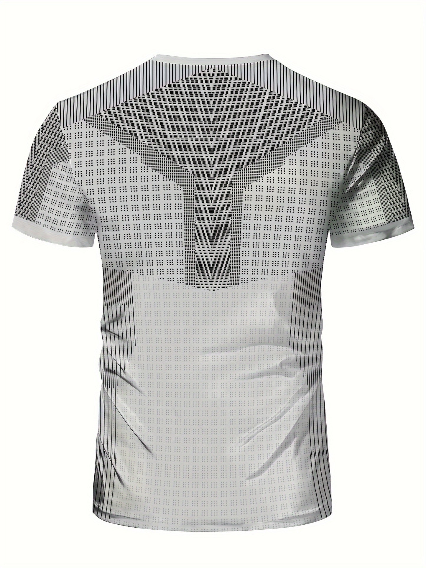 A Black And White Patterned Print Design, Men'S Sporty Fashion, Geometric Print High-Elastic Tight-Fitting Short-Sleeve Round-Neck T-Shirt, Quick-Drying Sports Top for Summer Fitness, Training, And Workout, with a Cool Feel,