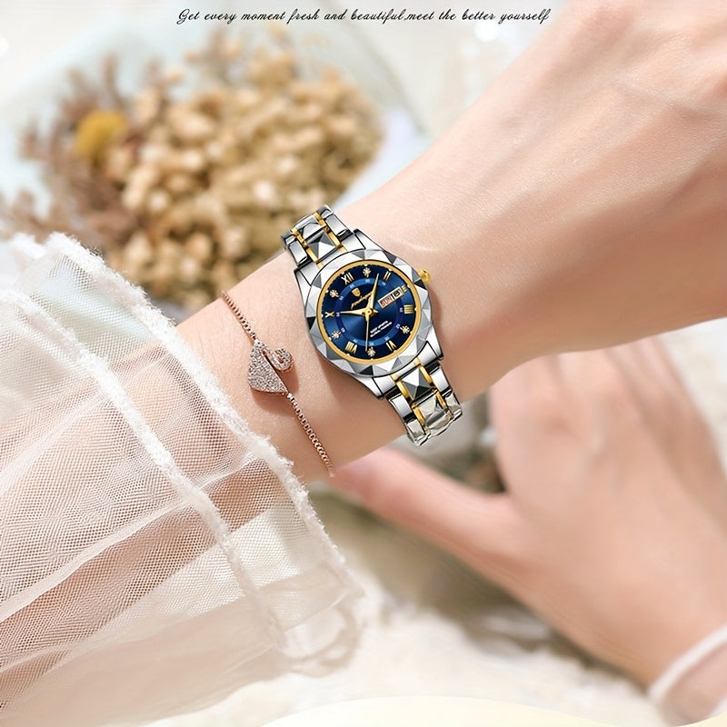 Stainless Steel Women's Luxury Quartz Watch with Date Display, Luminous Hands & High Quality IPX7 - Elegant Casual & Formal Wear, Perfect Gift for Birthdays, Valentine's Day