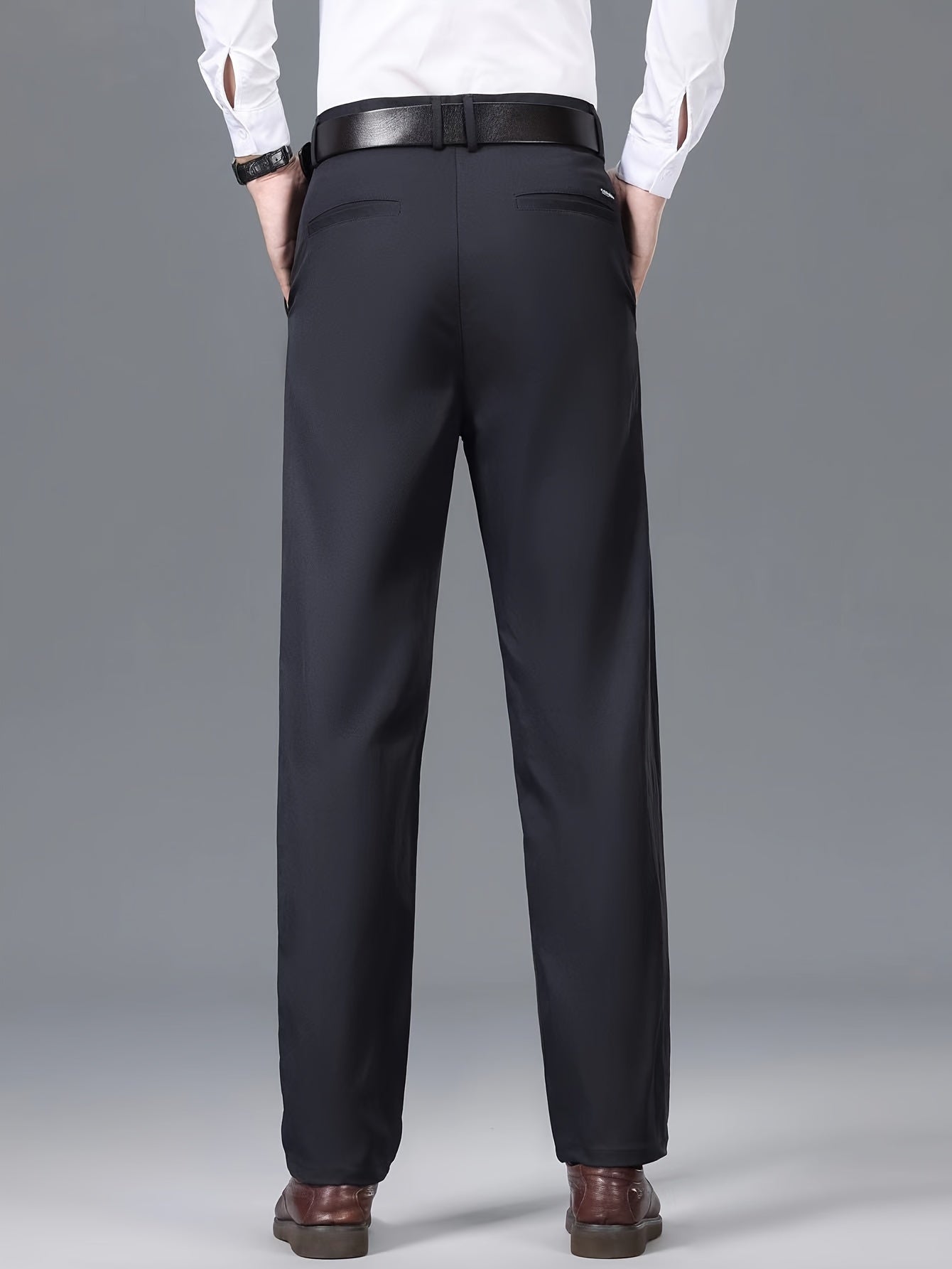 1pc Men'S Spring/Fall Light Business Casual Straight Leg Pants, 100% Polyester, Solid Color, Slight Stretch, Mid Waist, Regular Fit, Zipper Fly, Woven, No Lining - Versatile for Work and Casual Occasions