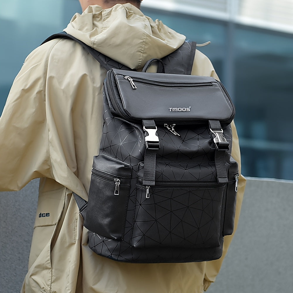 Unisex Backpack with Crocodile Texture, Large Capacity, Anti-Theft, Multi-Compartment, Fits 14-inch Laptop, Casual Travel & Business Commute, Minimalist Style, No Battery - Black