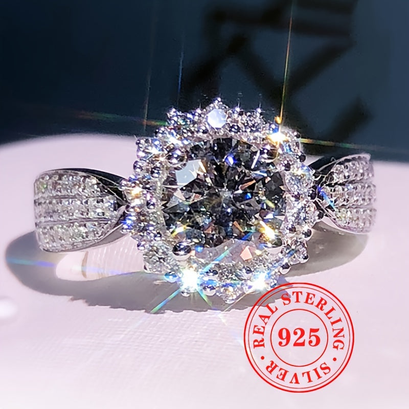 A 4.2g S925 Sterling Silver Inlaid With Super Shiny Zirconia Flower Ring, Suitable For Ladies To Wear At Romantic Weddings, Banquets, And Daily Occasions. This High-end Jewelry Ring Is A Perfect Valentine's Day Gift.