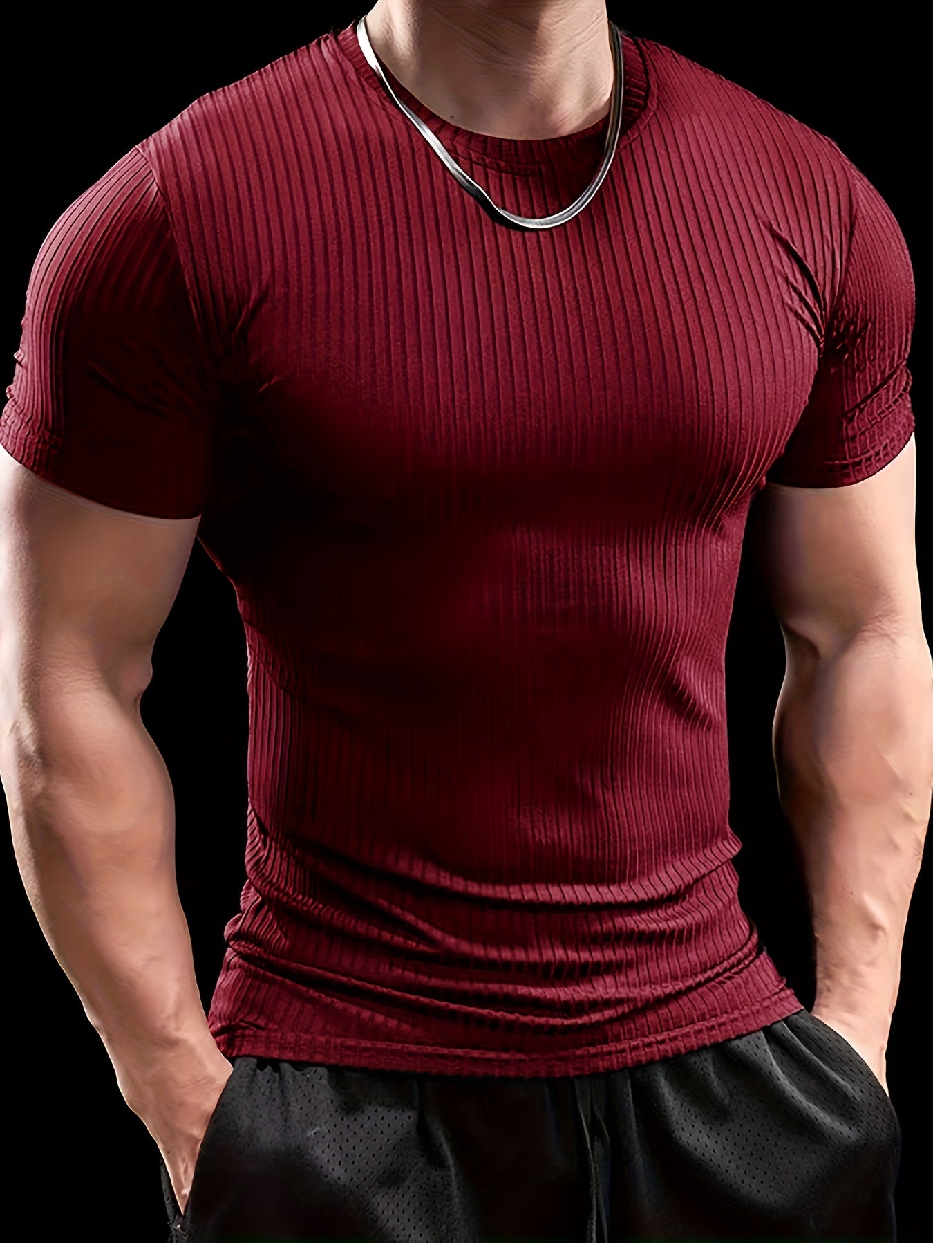 Men's Stretch Fit Short Sleeve T-Shirt - Breathable, Comfortable Polyester Blend, Solid Blue, Crew Neck, Casual & Sporty Style for Spring/Summer