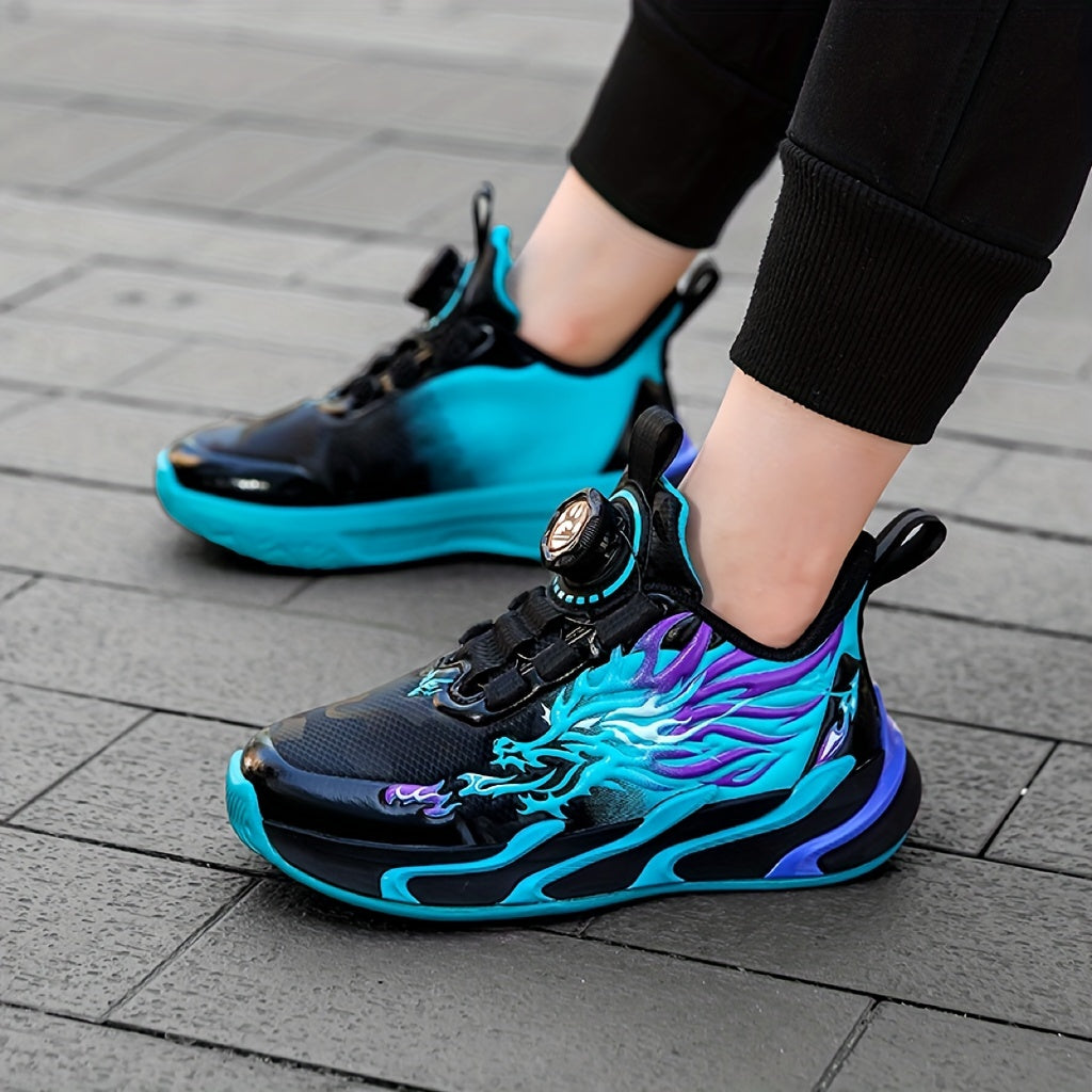 Boys' Fashion Sneakers - Breathable, Non-Slip Running Shoes with Rotating Buckle Closure for Youngsters & Teens