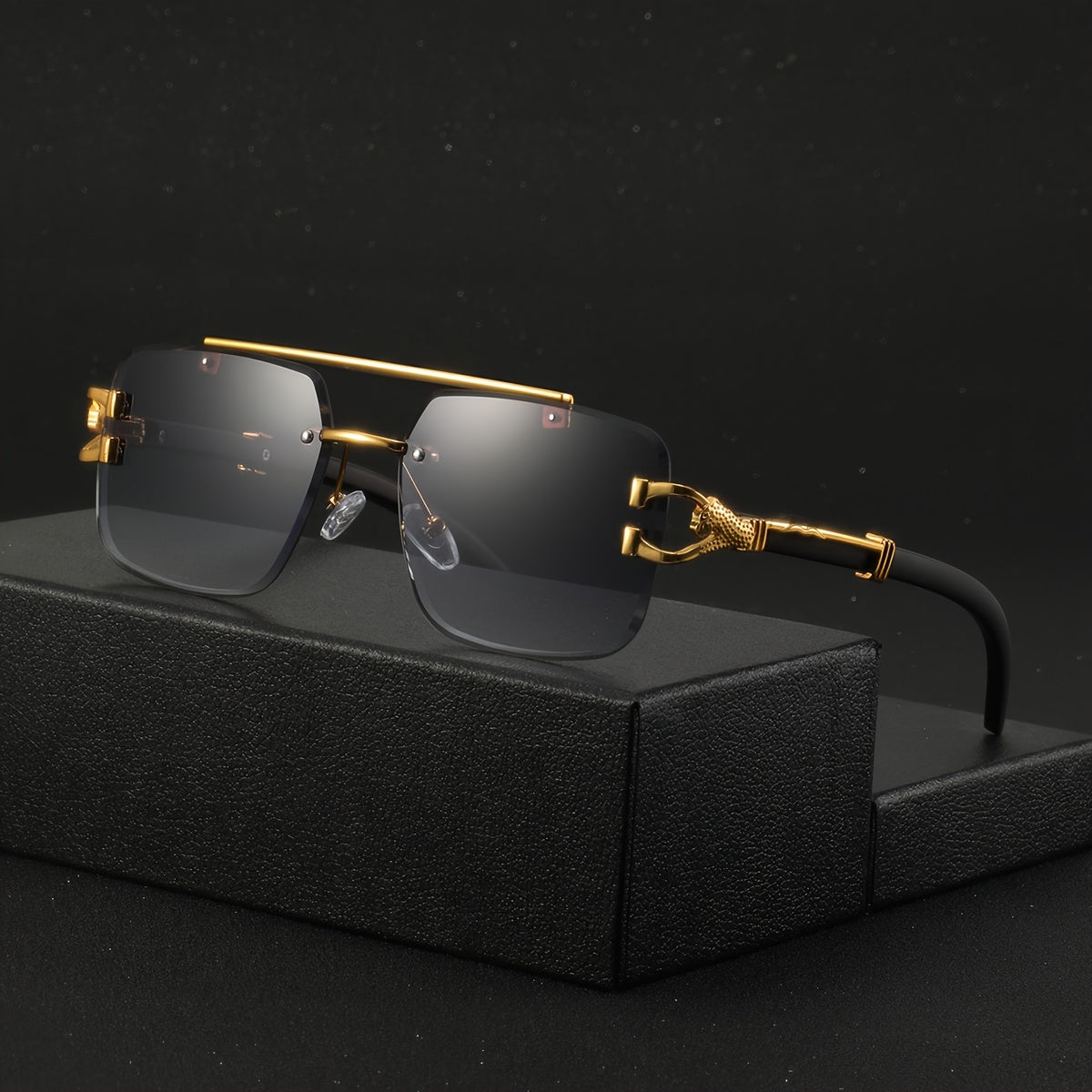 One Pair of Men's Metal Square Frameless Double Bar Vintage High-Quality Exquisite Lightweight Fashion Glasses Suitable for Daily Wear