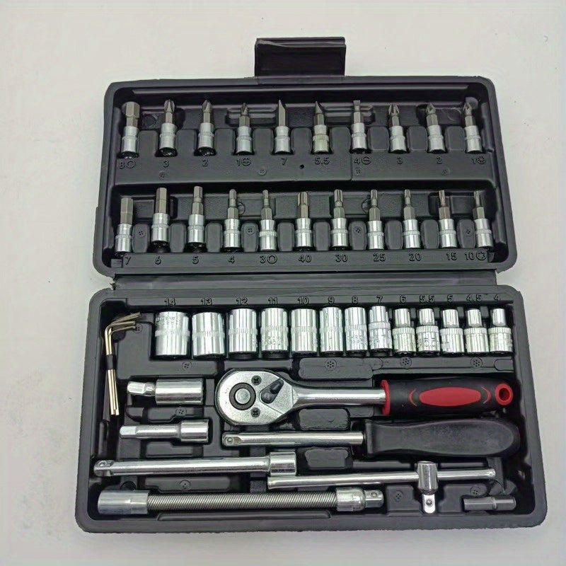 Mechanical Tool Set, Multifunctional Car Repair Toolbox, Suitable for Cars, Bicycles, Motorcycles and 1/2" 3/8" SAE & Metric Sizes Universal Wrench Kit Including Tooth Ratchet Wrenches, Household, Garage, Bicycle Trunk Specia
