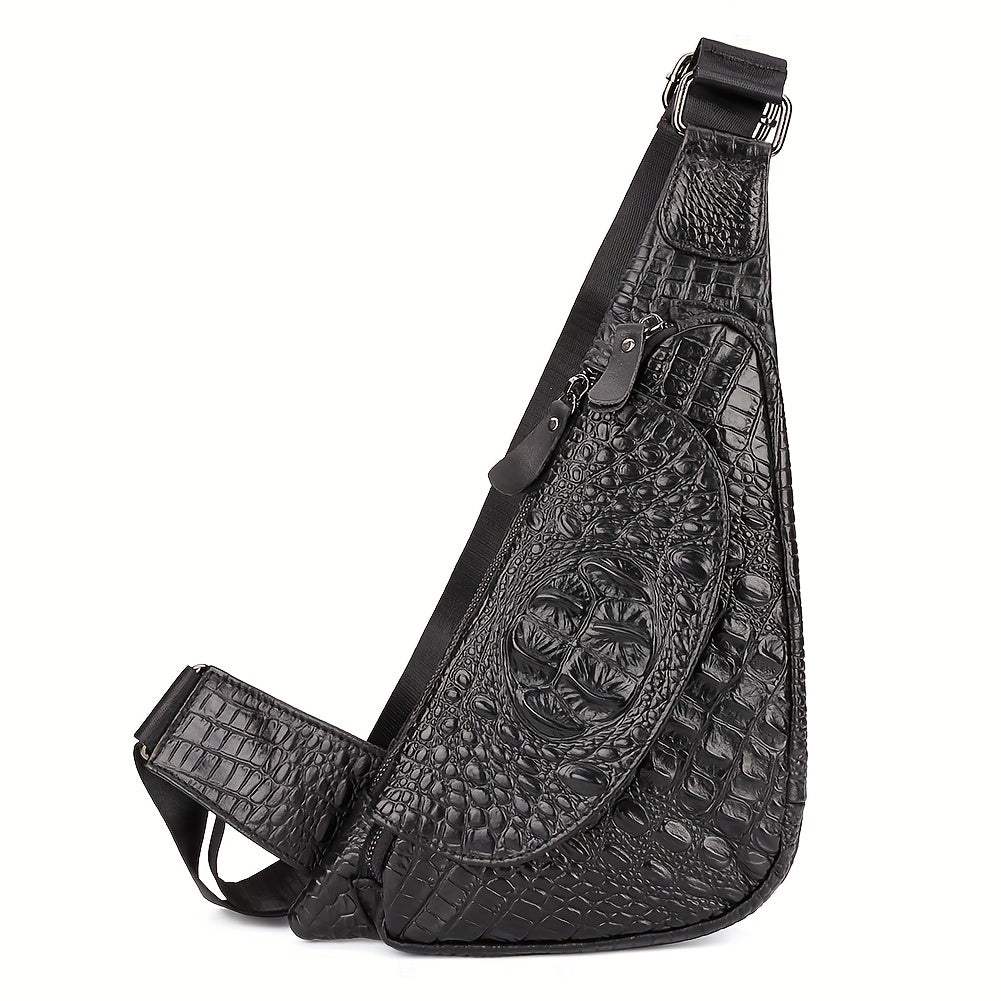 HUMERPAUL Men'S Casual Brown Leather Crossbody Bag with Alligator Print - Adjustable Strap, Multi-Compartment, Everyday Commute Shoulder Bag, Everyday Bag | Casual Style Bag | Adjustable Strap Bag