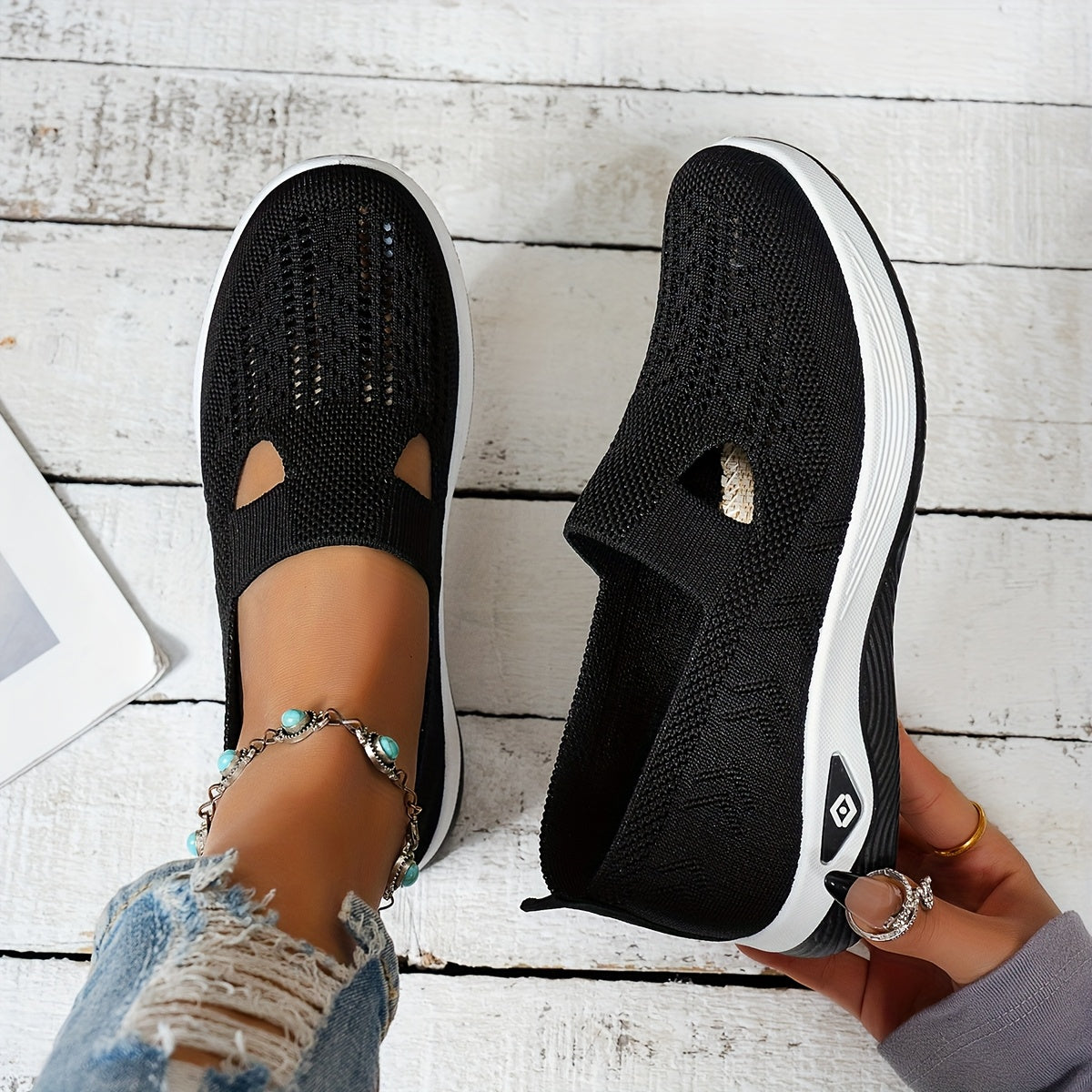MZMQS Women's Breathable Mesh Slip-On Sneakers - Lightweight & Comfortable Walking Shoes with Rubber Sole and Fabric Insole - Versatile All-Season Footwear in Multiple Colors - Hand Washable, MZMQS