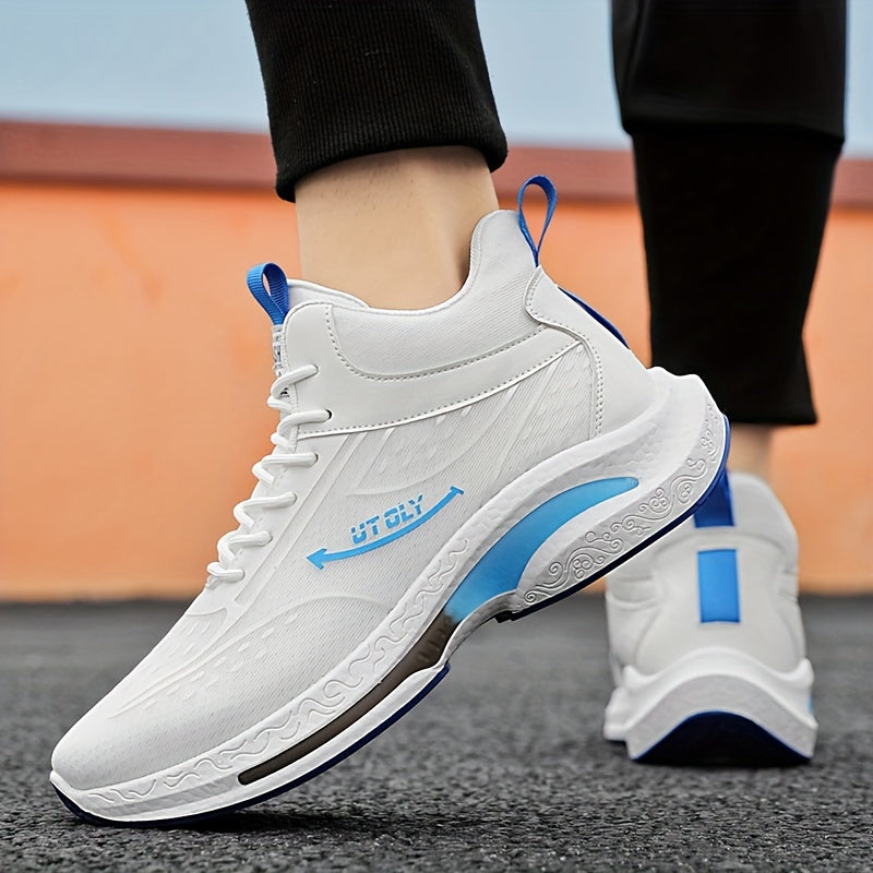 Men'S High-Top Lace-Up Athletic Sneakers - Breathable Fabric, PVC Sole, EVA Insole, Stylish Blue & White Design for Casual and Outdoor Activities, Everyday Sneakers | Sporty Casual Shoes | Durable PVC Sole