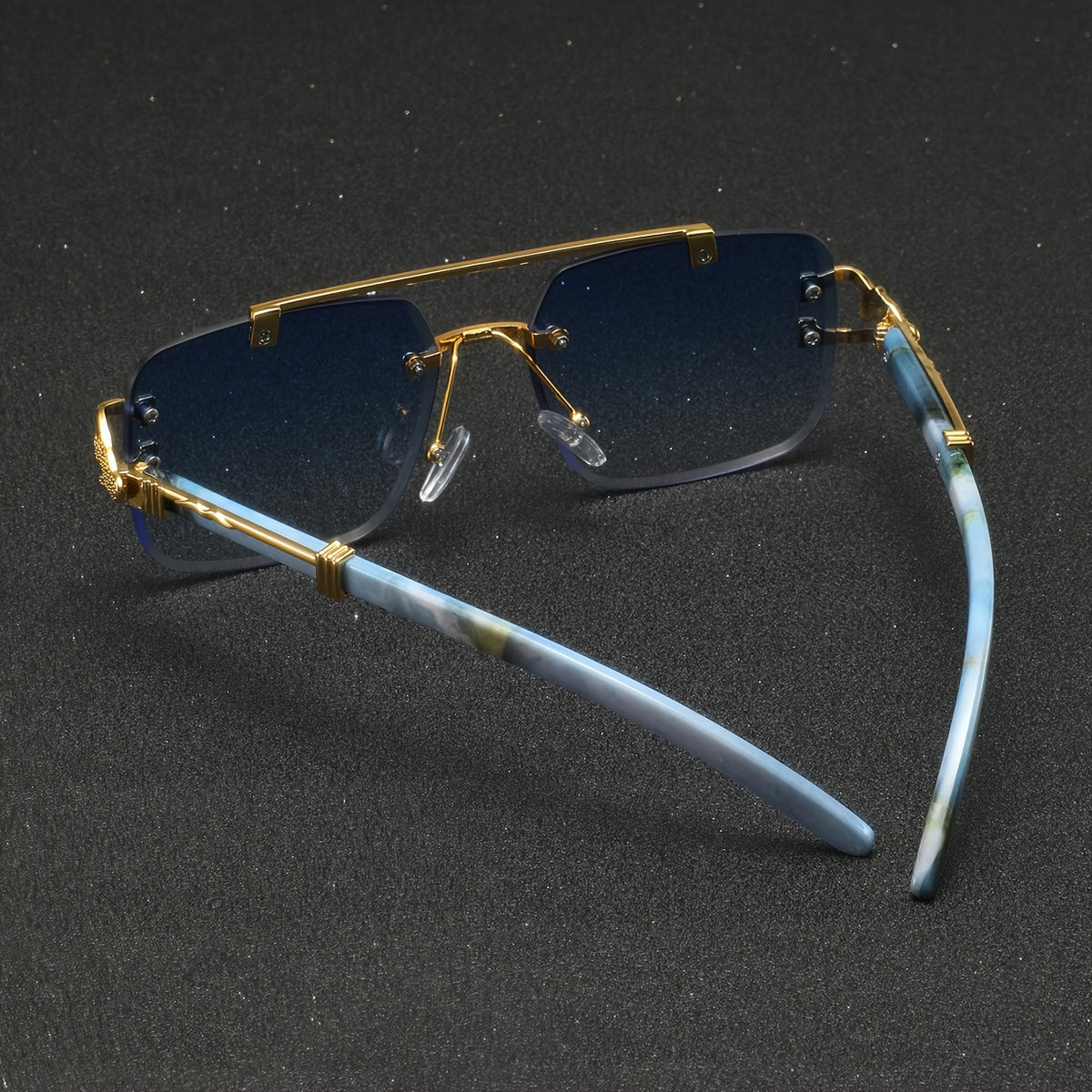 One Pair of Men's Metal Square Frameless Double Bar Vintage High-Quality Exquisite Lightweight Fashion Glasses Suitable for Daily Wear