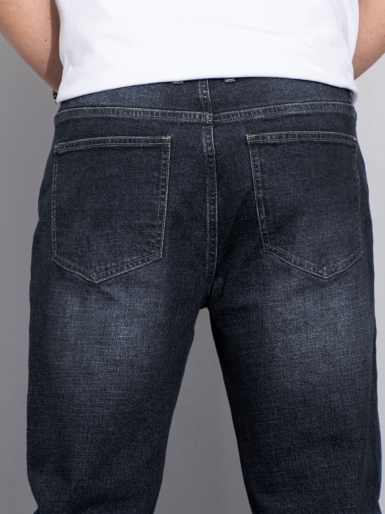 Men's Plus Size Loose Fit Stretchy Cotton Denim Pants, Lightweight Business Casual Jeans For All Seasons