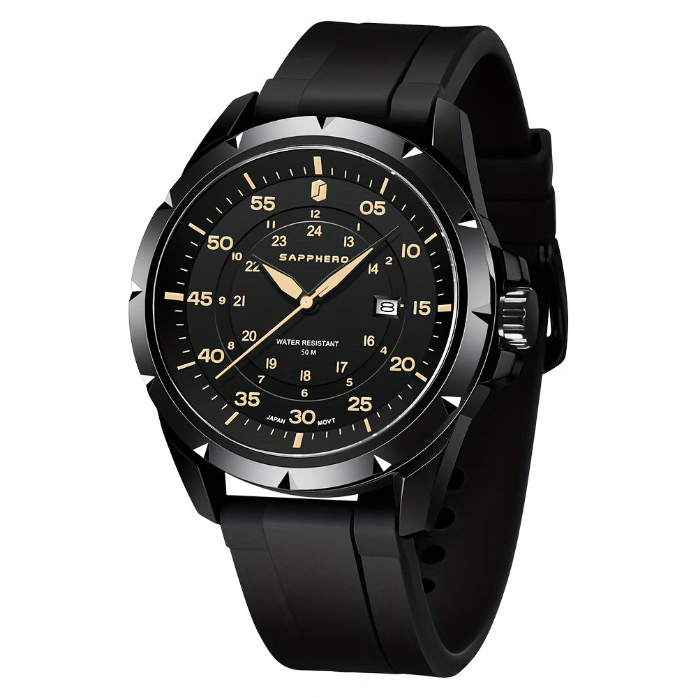 SAPPHERO Men's Luxury Watch - Stainless Steel Case & Band, 50m Waterproof, Analog Display with Date Window, Everyday & Formal Watch for Swimming, Business, Gifts - Affordable Luxury Wristwatch, Business Wristwatch, Sporty Ele
