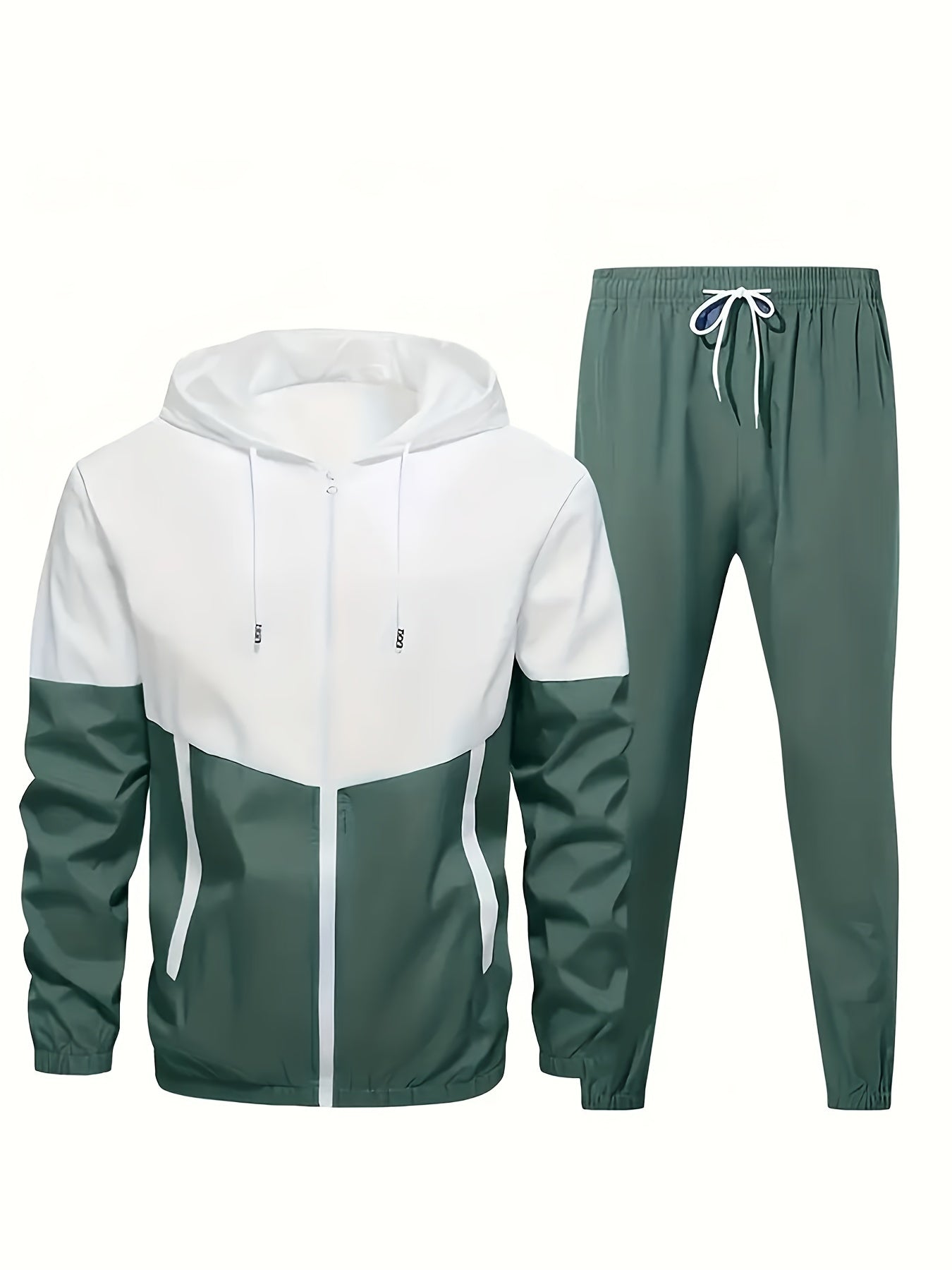 2pcs Men's Hooded Tracksuit - Lightweight Polyester Active Wear Set For Spring/Autumn With Pockets, Long Sleeve Jacket And Jogger Pants