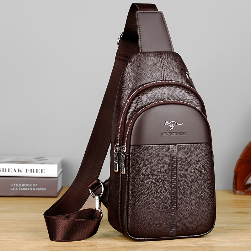 Men's Chest Bag Crossbody Shoulder Bag Small Fanny Pack Fashion Casual PU Leather Men's Satchel
