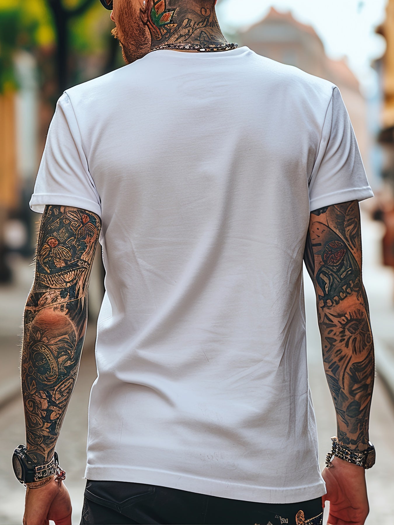Men's Casual Short-Sleeve T-Shirt with Cool Bear Print - Breathable Polyester Blend, Stretch Fit, Machine Washable - Perfect for Summer, Men's Fashion, Sport