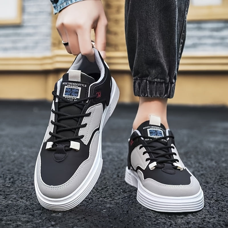 Men's Stylish Athletic Sneakers - Durable, Non-Slip, Thick Sole for Height Boost & Shock Absorption, Casual Campus Trend, Versatile Lace-Up Design