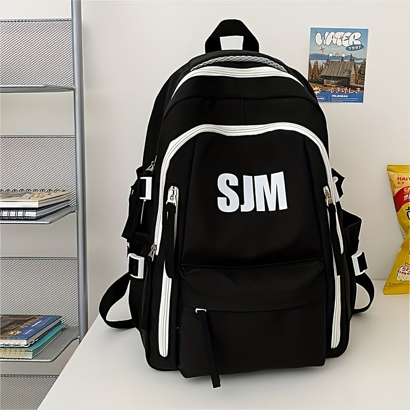 Stylish Unisex Nylon Backpack - Durable Casual Travel & School Bag with Adjustable Straps, White & Blue Design, Lightweight and Spacious for Everyday Use, School Backpack | Contrast Strap Design | Polyester Lined, Travel Back