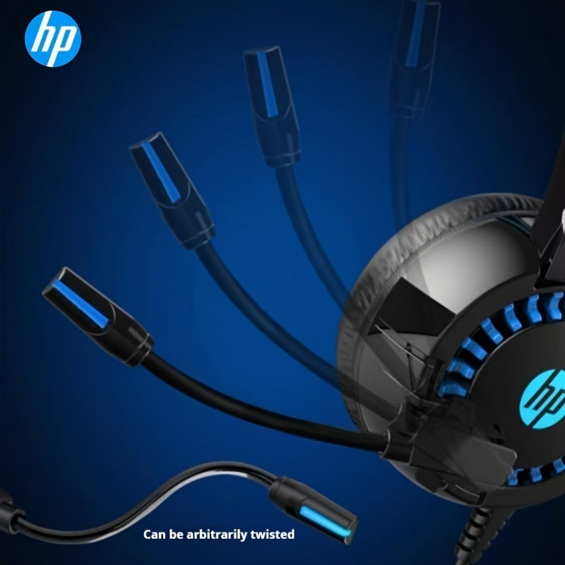 HP Headphone DHE-8011, Desktop Laptop All-In-One Can Be Used, 3.55Mm And Usb Interface, Wired Microphone Game Headset, Cool Light Effect, Noise Reduction, Stereo Sound Effect, Ear Cup Comfortable And Soft, High-End Fashion De
