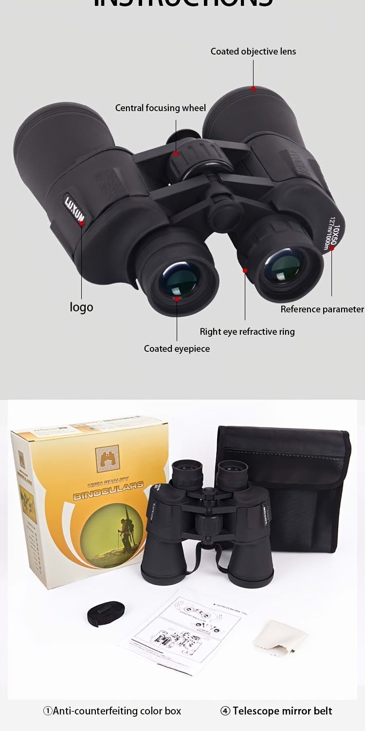10X50 High Magnification Binoculars - Professional HD Optics for Concerts, Bird Watching, Sports Events & Hunting, Includes Portable Bag & Shoulder Strap, Durable Rubber Material, Compact Design for Easy Travel, Concerts, Bir