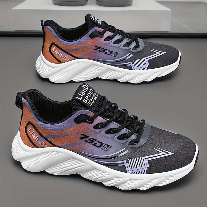 Men's Lightweight Sneakers - Non-Slip PVC Sole, Cushioned EVA Insole - White/Blue Accent Low-Top Sneakers for Gym, Running, Everyday - All-Season Lace-Up Athletic Footwear - Model HX-3, Sports Activities, Sporty Design, Secur
