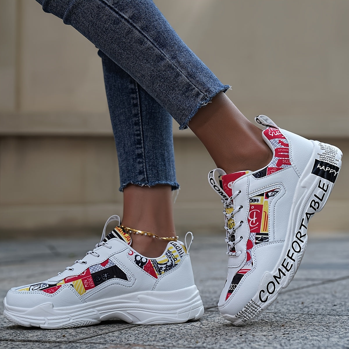 Women'S Fashion Sneakers, Non-Slip Durable Casual Sports Shoes, All-Season Low Top Lace-Up, Plain Toe, Fabric Upper/Inner, MD Sole, Fabric Insole - Hand Washable