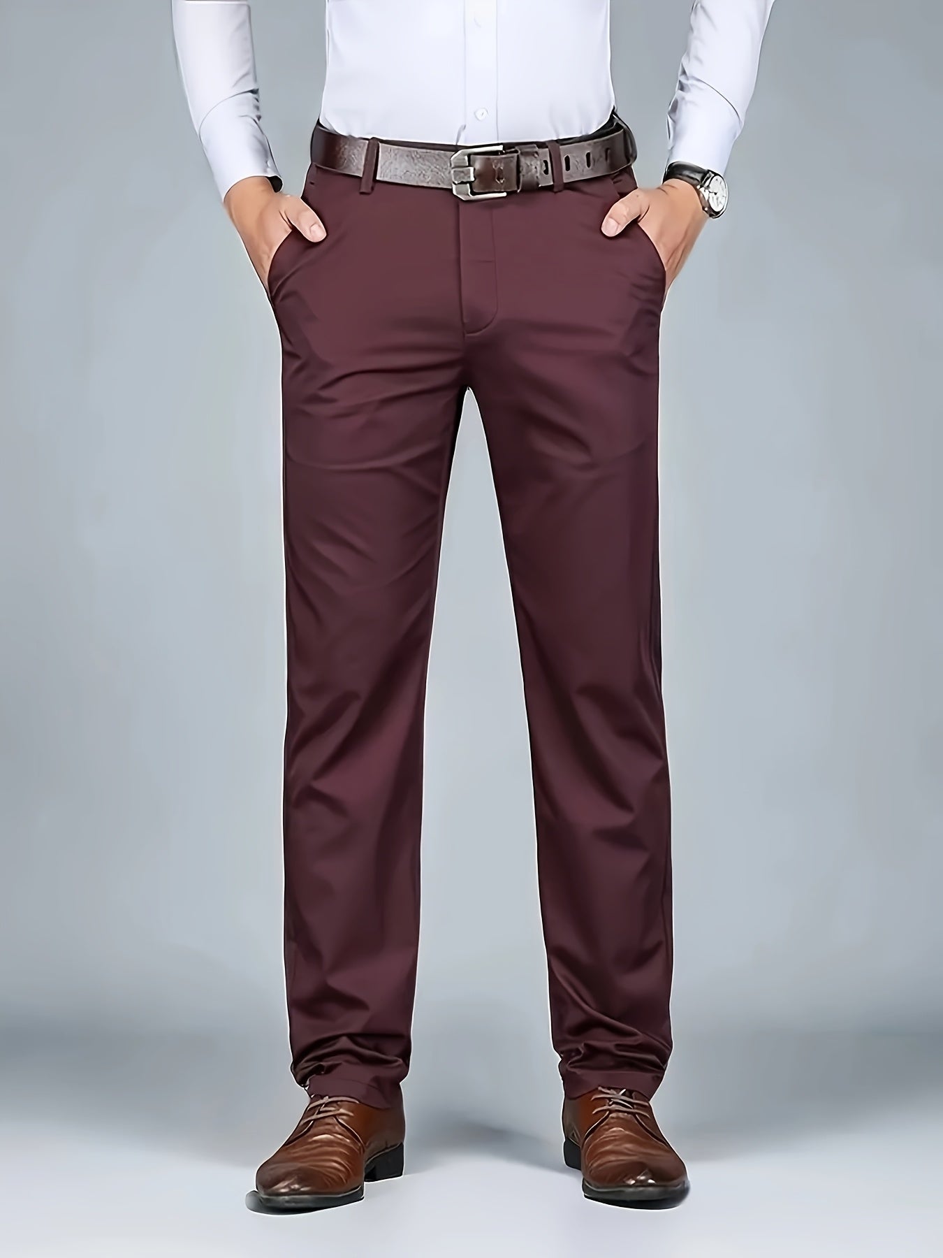 Four Seasons Men's New Casual Formal Pants Business Style Trendy Casual Long Pants Fashionable Versatile Men's Elastic Western Pants Comfortable Classic Design Casual Wear